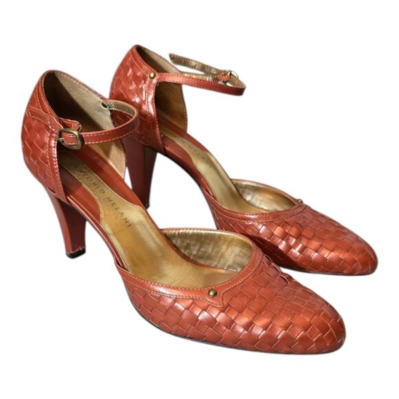 Retro ANTONIO MELANI Burnt Orange Woven Leather Heel sz 8 - Picture 1 of 8